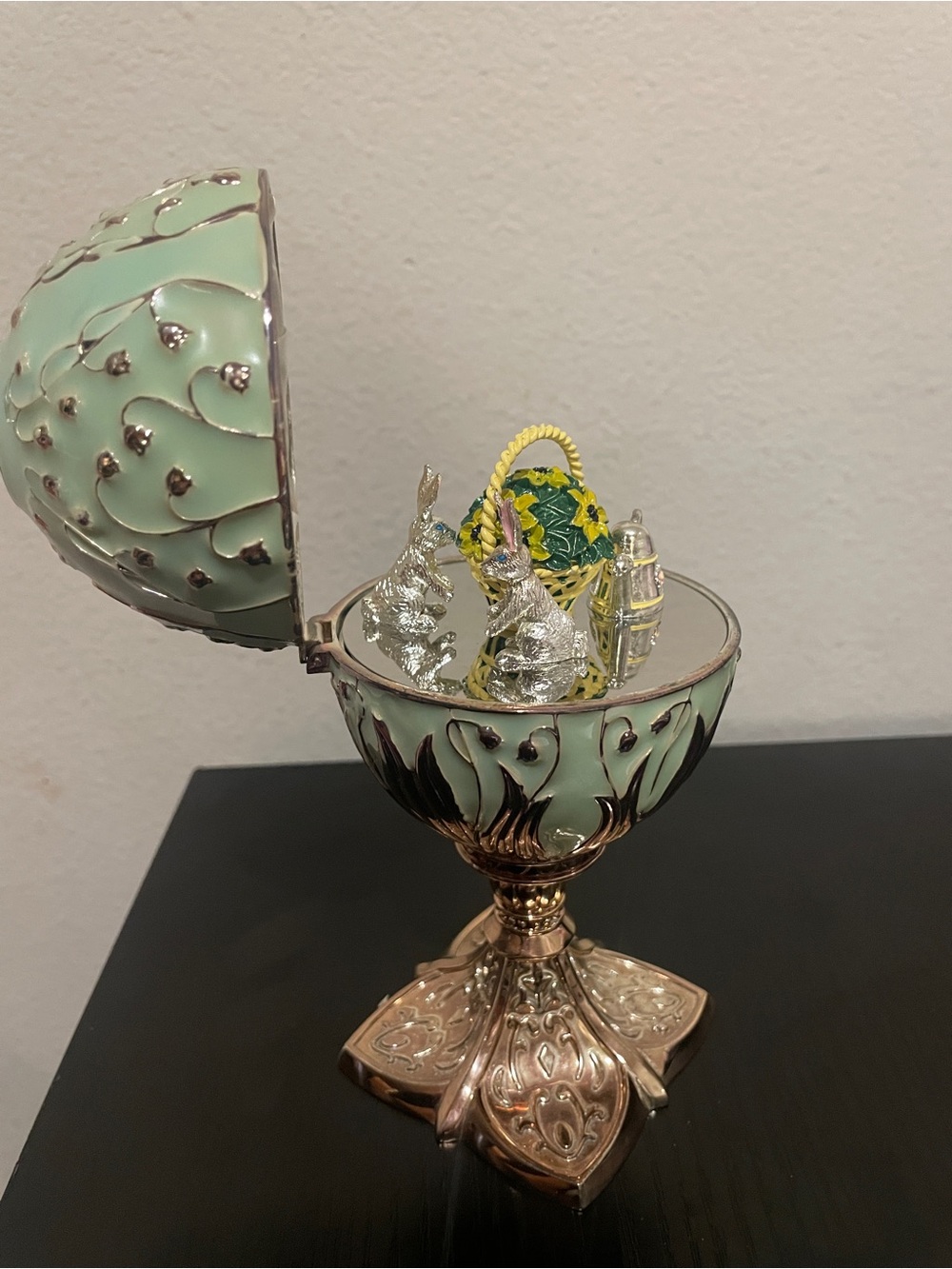Mint Green Decorative Easter Egg Trinket Box with Silver Accents